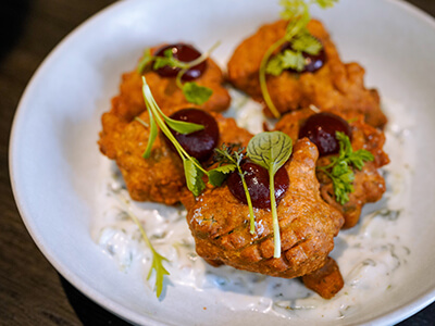 pea lafes, coconut mint tzatziki